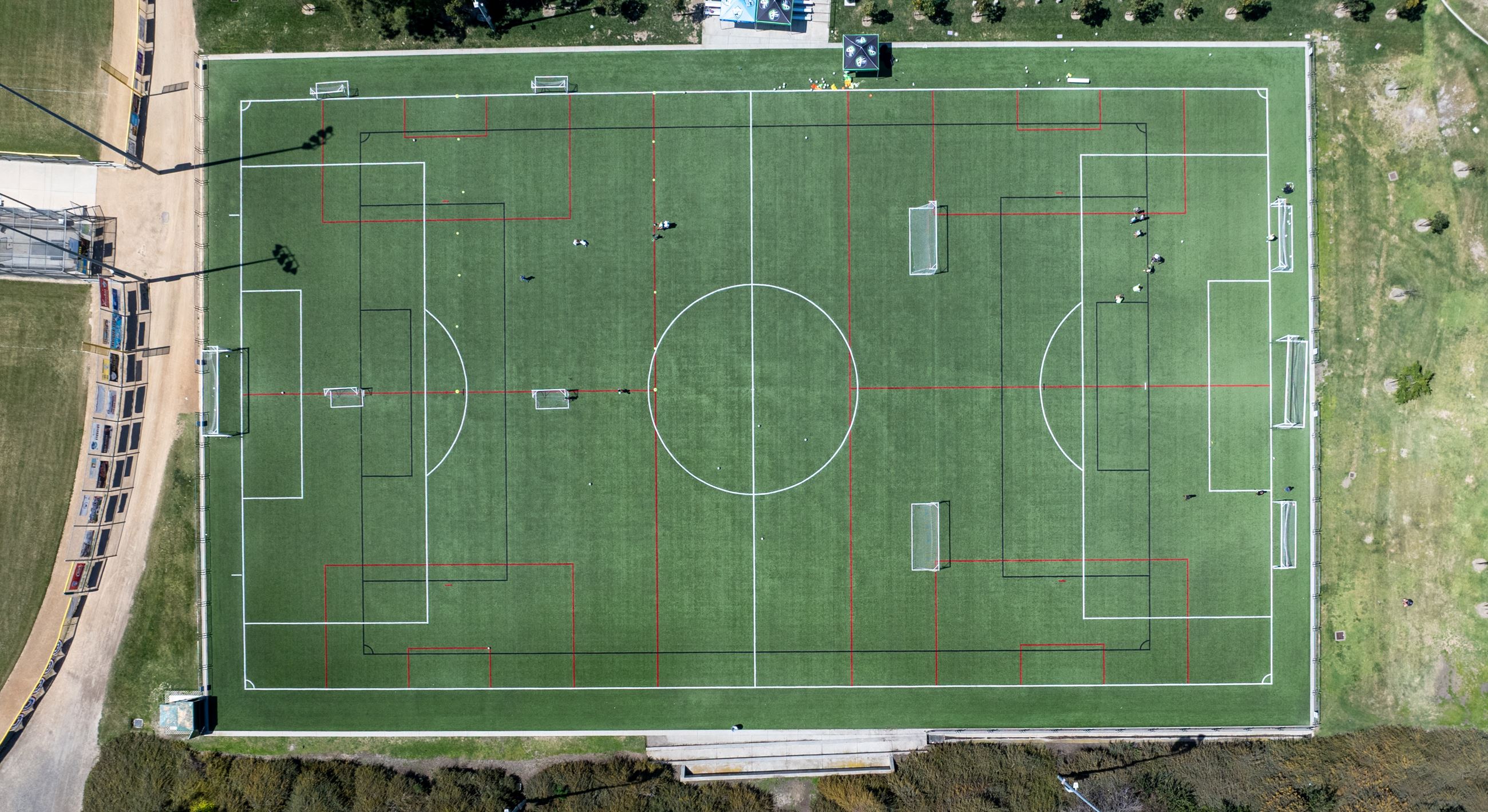 Aerial view of the soccer field at Laguna Niguel Soccer Park